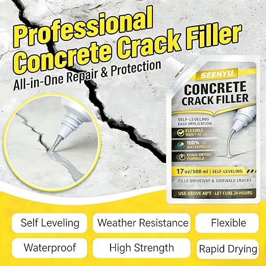 Concrete Cement Crack Filler Self-Leveling Sealant, 6PACK Waterproof Fast-Drying Concrete Sealer Repair, Flexible Easy DIY Crack Seal Gule for Driveway, Sidewalk, Patio, Garage Floor, Asphalt