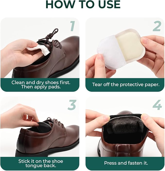 Shoe Tongue Pads for Men & Women - Welnove 4 Pairs Suede Memory Foam Shoe Padding Cushion Soft Self Adhesive Inserts Filler for Boots, Leather Shoes, Dress Shoes, Loafers (Black, Size L)