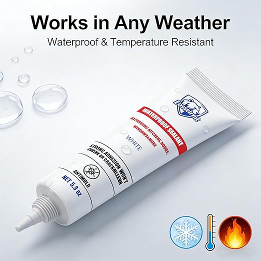 White Silicone Caulk – 1 Pack Tub Caulk Waterproof Sealant, Paintable Bathtub Caulk with Free Tools, 5.3 oz White Silicone Caulk for Bathroom Shower Sink Toilet and Kitchen