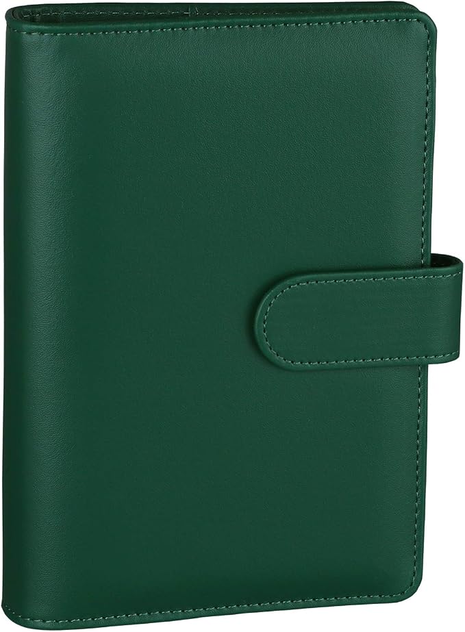 Antner A6 Notebook Binder 6 Ring Refillable Budget Planner Cover for A6 Refill Paper, PU Leather Loose Leaf Personal Planner Wallet Money Organizer Binder with Magnetic Buckle Closure, Dark Green