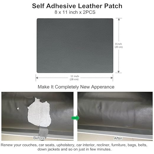 ILOFRI Leather Repair Patch 8x11 inch 2 Pcs, Durable Self Adhesive Vinyl and Leather Repair Kit for Couch, Car Seats, Boat Seat, Furniture, Upholstery, Auto Interior, Sofa, Chair - Dark Grey #1