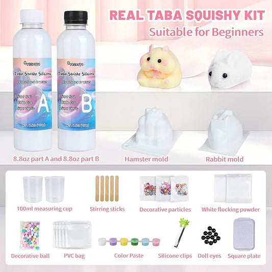 TECMIYO Taba Squishy Making Kit - DIY Squishy Maker with 1:1 AB Liquid Silicone for Super Soft Squishies - Arts & Crafts Kit for Beginners - Birthday Crafts Gifts