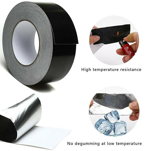 2 Inch Black Aluminum foil Duct Tape, Professional Grade Roll Adhesive Sealing Tape for HVAC, Refrigerator, Freezer, Insulation, Patching Hot & Cold Air Ducts, Sealing, etc. (10M)