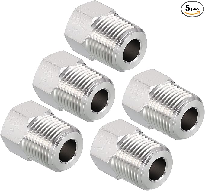 Pack of 5, 3/8" Male NPT to 1/8" FeMale NPT Solid 304 Stainless Steel Hex Bushing, Hose Fittings Adapter Reducer for Pipe Leak Repair, Bathroom Remodeling, Tool Extensions