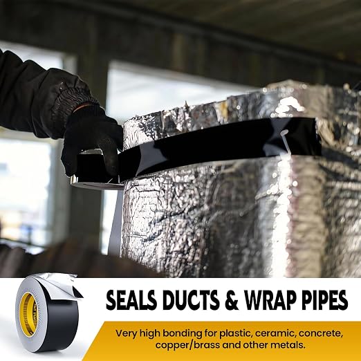 LLPT Aluminum Black Foil Tape 2 Inches x 55 Yards 3.94 Mil | Industrial Grade, Extra Thick, Strong Adhesive, No Residue, Weather Resistant for HVAC Sealing Hot Cold Air Pipe Metal Repair