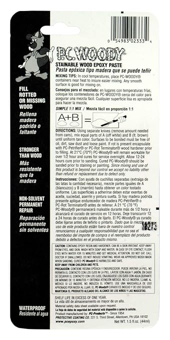 PC Products PC-Woody Wood Repair Epoxy Paste, Two-Part 1.5 oz in Two Jars, Tan 23334 (Pack of 1)