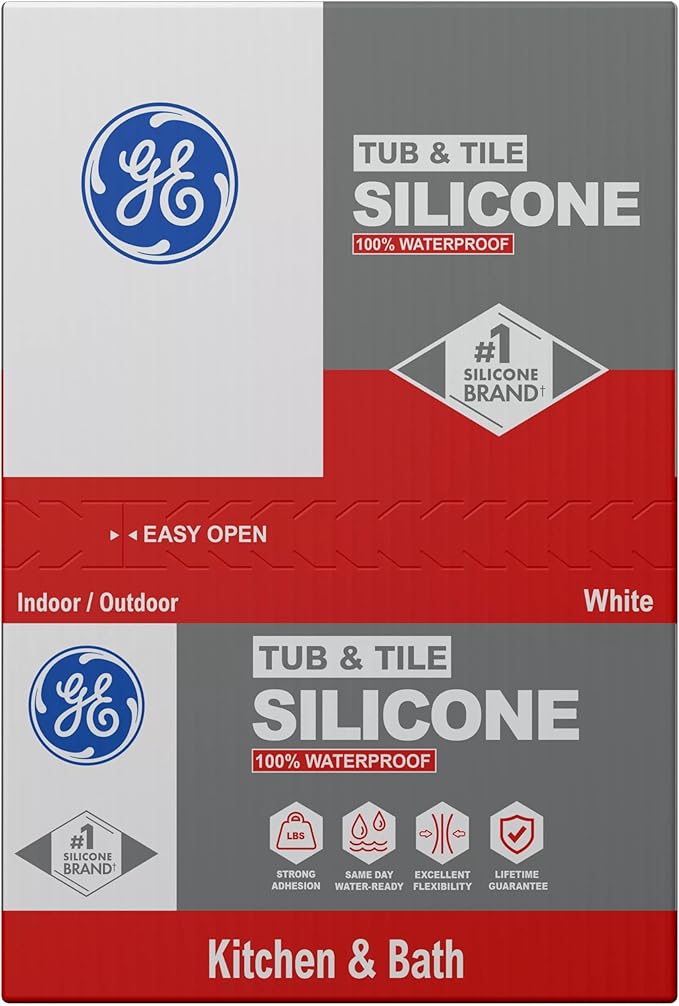 GE Silicone 1 Tub & Tile, White, 10.1 fl oz Cartridge, Pack of 12