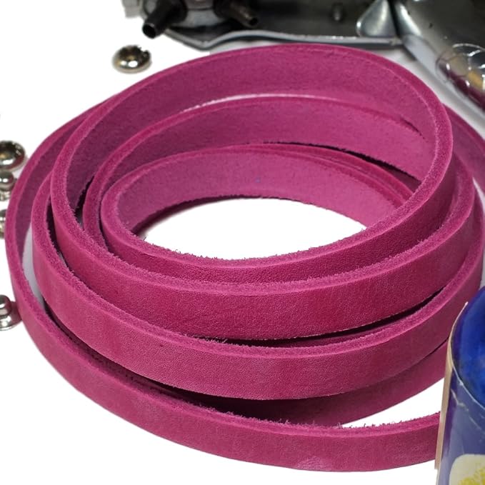 TOFL 3/8" Wide Flat Leather Cord – 72" (6 Feet) Long × 1/8" Thick (7-8oz) | Real Cowhide Leather Strips for Crafts | Pink