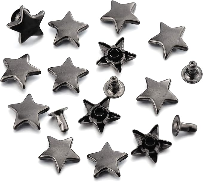 100 Sets 12MM Gun Metal Star Rivets for Leather Star Rivet Studs Garment Rivets Leather Rivets Studs and Spikes for Leather Craft Clothing Bags Belts Dog Collar Shoes DIY Rivets 15/32 Inch
