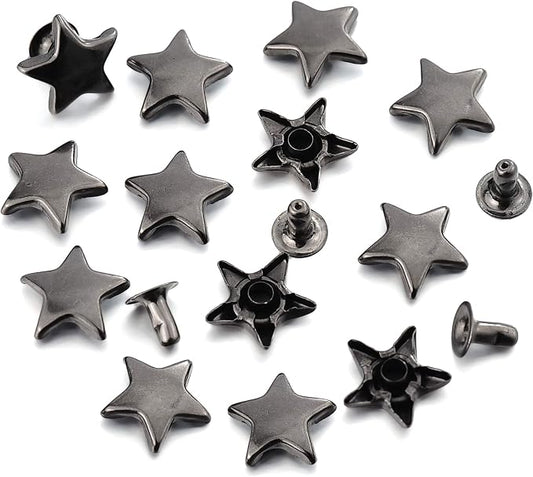 100 Sets 12MM Gun Metal Star Rivets for Leather Star Rivet Studs Garment Rivets Leather Rivets Studs and Spikes for Leather Craft Clothing Bags Belts Dog Collar Shoes DIY Rivets 15/32 Inch