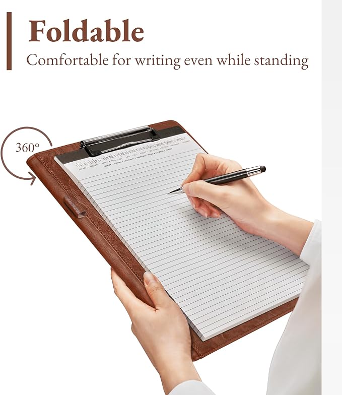 Zreal Padfolio Portfolio Binder with Clipboard & Card Holder, Faux Leather File Folder, Folio Resume Paper Organizer for A4 Letter Size Document, Legal Pad Holder for Women Man (Brown)