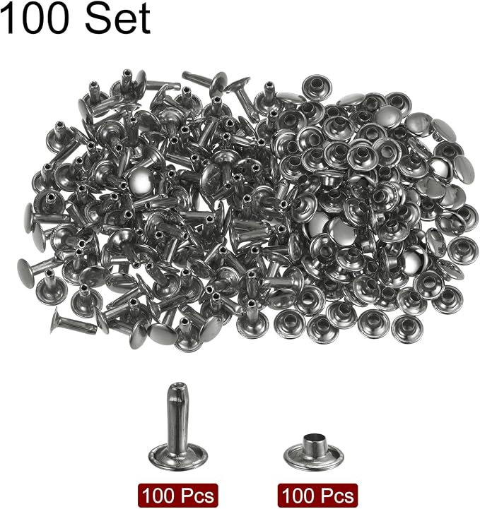 HARFINGTON 100 Sets Leather Rivets 12 x 9mm Metal with 3 Setter Tools Gunmetal