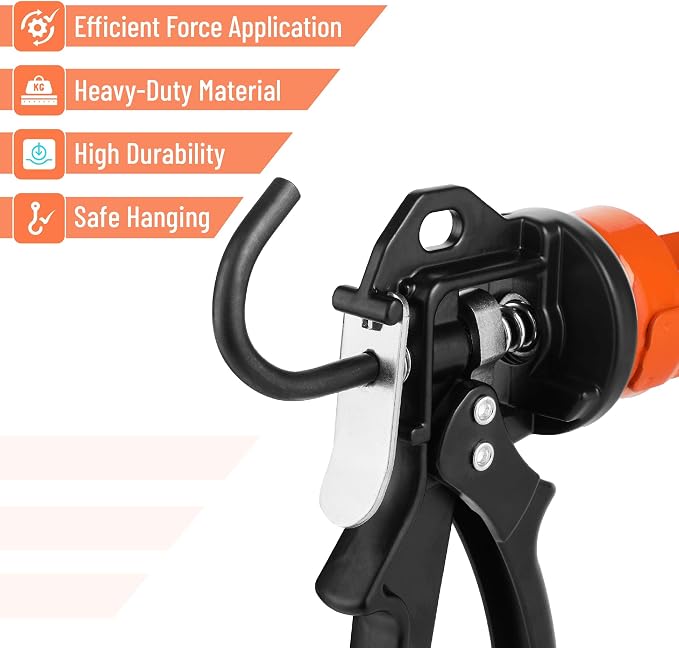 Bates- Caulking Gun, 24:1 High Thrust Ratio, Orange, Caulking Tool Gun, Heavy Duty Caulk Gun No Drip Caulk Gun, Hand Caulking Guns, Silicone Gun, Caulking Gun Tool