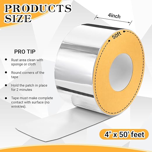 Pangda 4" x 50ft Butyl Tape, Sealant Tapes, 0.6mm Thick Aluminum Flashing Tapes, Heavy Duty Metal Roof Patch, Waterproof Silver Butyl Rubber Tape for Rv, Shed, Water Tank Leak Repair