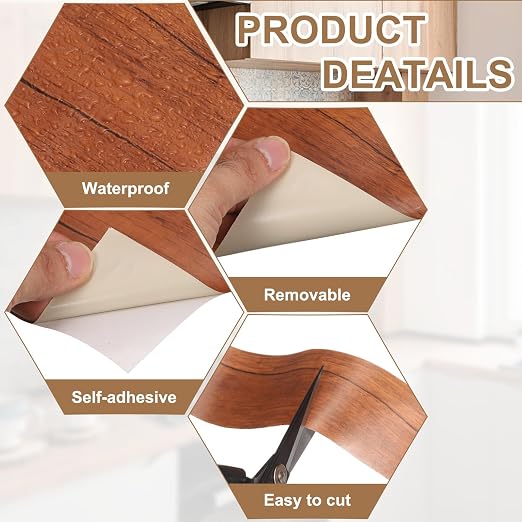 uxcell Wood Tape, 5 Inch x 16ft Self-Adhesive Wood Grain Repair Tape Patch with Plastic Scraper for Baseboards, Doors, Windows, Floor Repair and Furniture Renovation, Dark Brown