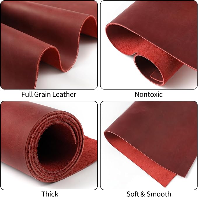 RingSun 12''X24'' Red Leather Sheets for Crafts (2mm), Full Grain Leather Tooling Leather