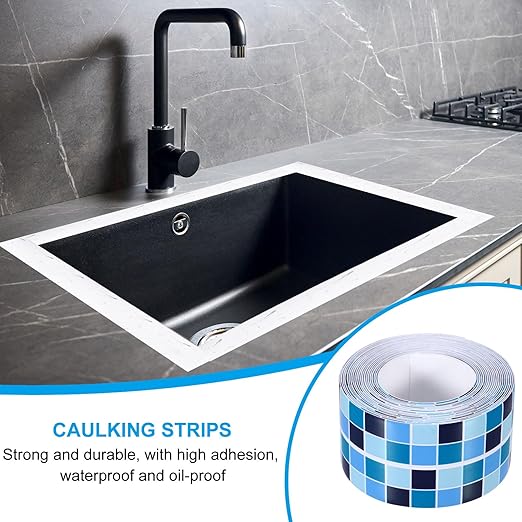 PATIKIL Caulk Tape 1.5" x 10.5 Ft, Self Adhesive Sealing Tape Waterproof Toilet Tub Caulk Sealant Strip Sealing Trim for Kitchen Bathroom Toilet Bathtub Sink Countertop, Dark Blue