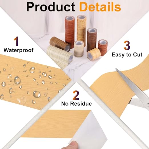 PATIKIL Wood Grain Tape 12" x 32 ft, Self-Adhesive Wood Texture Repair Tape Realistic Wooden Effect Patch for Furniture Cabinets Floor Walls, American Oak