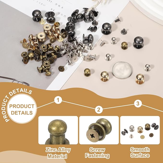 PATIKIL 5 mm Leather Rivets, 20 Sets Ball Head Stud Screw Back Round Head Button Chicago Screw Nipple Stud Rivet for Leather DIY Craft Handbag Belt Repairs, Bronze