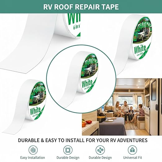 RV Roof Sealant Tape - Grade Waterproof Repair Tape for RV & Camper, All-Weather UV Resistant Adhesive for Roof Seals, Vents & Seams, Heavy Duty Leak Protection (White, 4in x 50 ft)