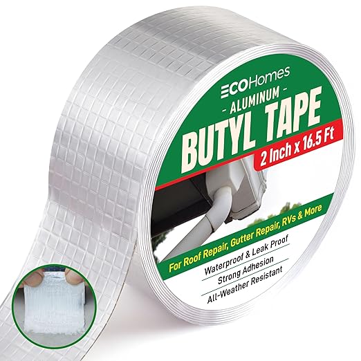 ECOHomes Aluminum Butyl Tape, Waterproof Aluminum Foil Tape for Leaks (2 Inch Wide) | Butyl Seal Tape for Roofs, Gutter Repair, Gutter Holes, Pipes, Metal Roof Patch, RV, Plumbing and Outdoor Sealing
