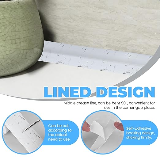 LELE LIFE 2 Rolls Caulk Tape Waterproof Self Adhesive, Toilet Caulk Strip Sealant Tape Sealing Strip for Bathroom, Kitchen, Shower, Bathtub Caulking Tape, 1.5" x 10.5Ft, White Marble