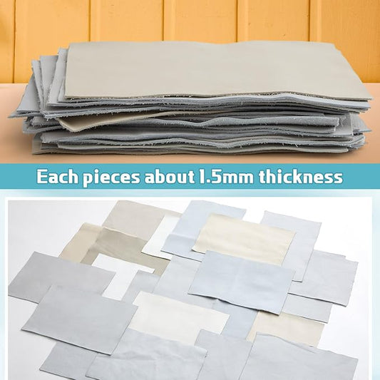 Amylove 30 Pcs Genuine Leather Scraps for Craft 12 x 7.8 Inch Tooling Leather Sheets Material(Light Colors)