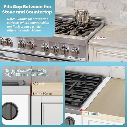 16.5"-33" Stove Counter Gap Covers, Stainless Steel Stove Gap Guard, Cooktop Trim Kit, Stove Gap Guards, Oven Gap Filler, Heat Resistant & Effectively Protect Stove Gap Filler,White(2PCS)
