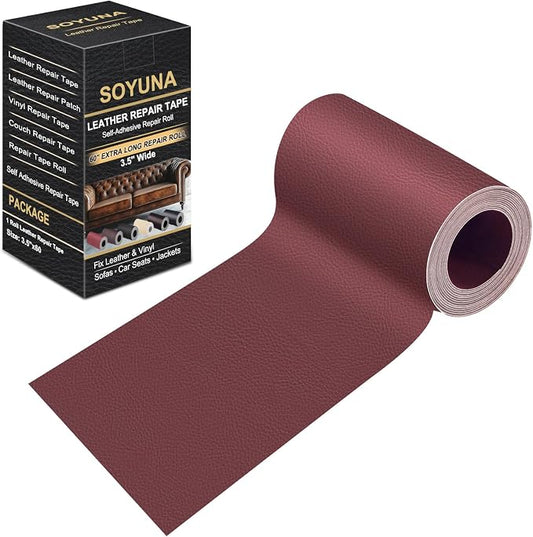 Self Adhesive Leather Repair Patch, Leather Patches for Furniture, Leather Repair Tape for Couch Sofa Car Seat Chair Furniture Repair, Leather Repair Kit (Dark Red-Litchi Grain, 3.5X60 Inch)