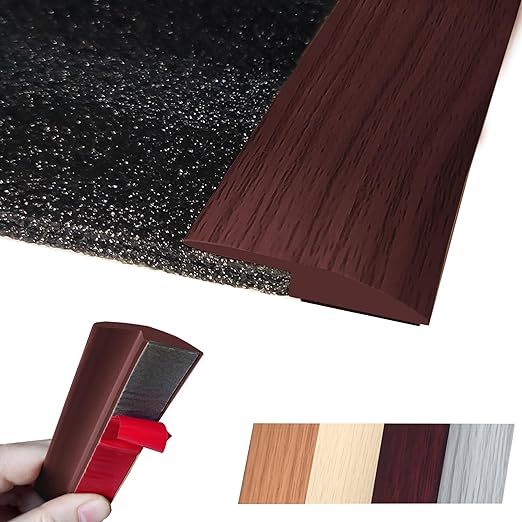 Maxiroc Floor Transition Strip Self Adhesive Carpet Wood Tile Vinyl Flooring Laminate Transition Cover Edge Trim Gap Doorway Threshold for Uneven Floors Heights Within 5 mm (120 inches, Red Wine)