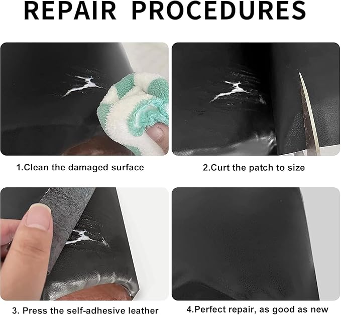 Lifeshoon Leather Repair Patch, Self Adhesive Leather Repair, Large Vinyl Patch Tape for Couches, Furniture, Car Seats, Cabinets, Wall, Handbags （Black, 3.5X79 Inch）