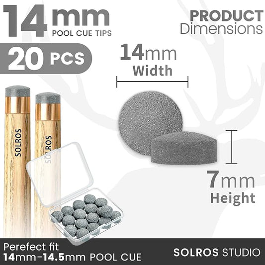 Billiard Pool Cue Tips - Pool Cue Stick Tips Replacement Repair Kit Billiard Cue Tips with Storage Box for Pool Table Cues Stick Tips Head and Leather Snooker Stick - SOLROS