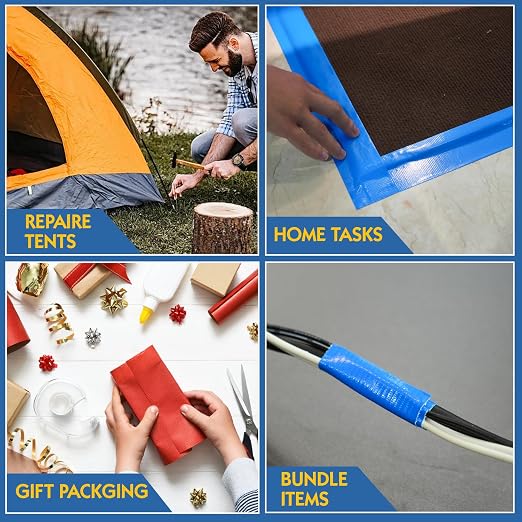 3 Rolls Blue Duct Tape, Heavy Duty Strong Industrial Colored Duct Tape 9mil x 2inch x 25yds Flexible, No Residue, Waterproof and Tear by Hand, Multi-Use for Indoor & Outdoor Repairs