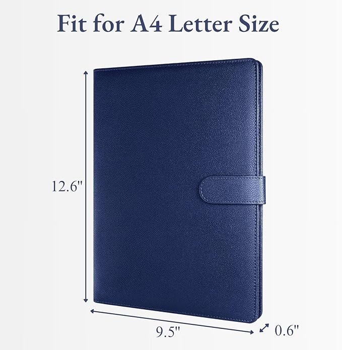 Mymazn Padfolio, Portfolio Folder, Legal Pad Holder, Resume Folder | Faux Leather Binder with Document Organizer, Business Card Holder, Letter-Size Notepad for Interview, Men & Women, Deep Blue