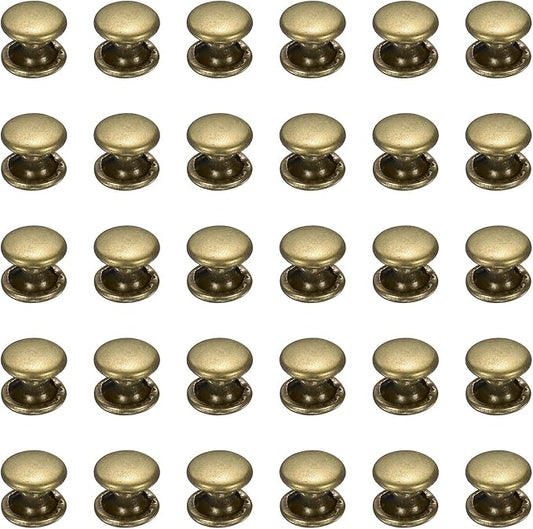 uxcell 300 Sets Double Cap Leather Rivets, 6x4mm Round Cap Metal Studs Rivets for Leather Craft Repair DIY Purse Belts Bags Shoes, Bronze