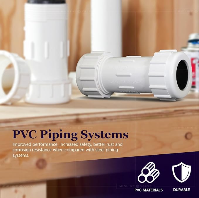 Midline Valve 582DD112 PVC Compression Coupling Pipe Fitting; White Plastic 1-1/2 in.