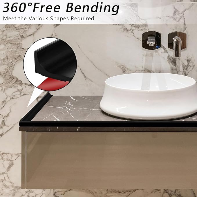 78 Inch Shower Threshold Water Dam, Silicone Barrier Shower Door Bottom Seal Strip, Self Adhesive Waterproof Barrier, for Kitchen Countertop Sink, Cooktop, Bathroom (Black)