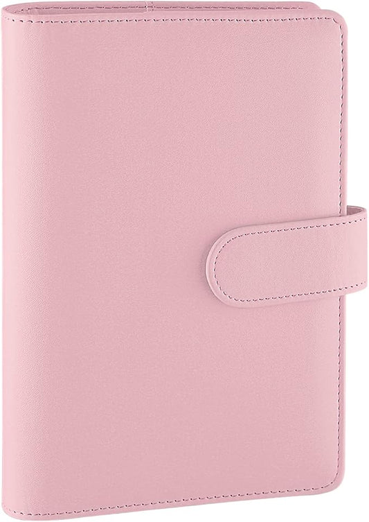 Antner A6 PU Leather Notebook Binder 6 Ring Refillable Budget Binder Cover for A6 Refill Paper, Loose Leaf Personal Planner Organizer with Magnetic Buckle for School, Office, Travel & Photocard, Pink