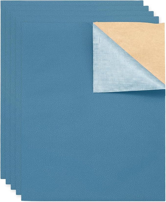MECCANIXITY 5 Pcs Leather Repair Patch 10"x12" Self-Adhesive Leather Vinyl Repair Tape Kit for Furniture Couches Sofa Chair Car Boat Seats Jackets, Azure Blue