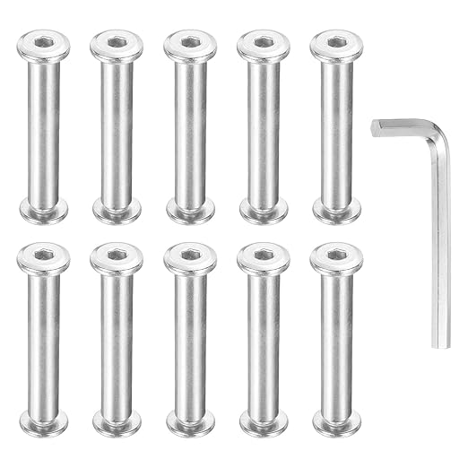 PATIKIL M6x6mm Hex Chicago Screws 8x45mm, 10Pcs 304 Stainless Steel Metric Hex Drive Socket Cap Binding Post Screw Posts for Scrapbook Leather Belt Album Furniture Repair, Silver