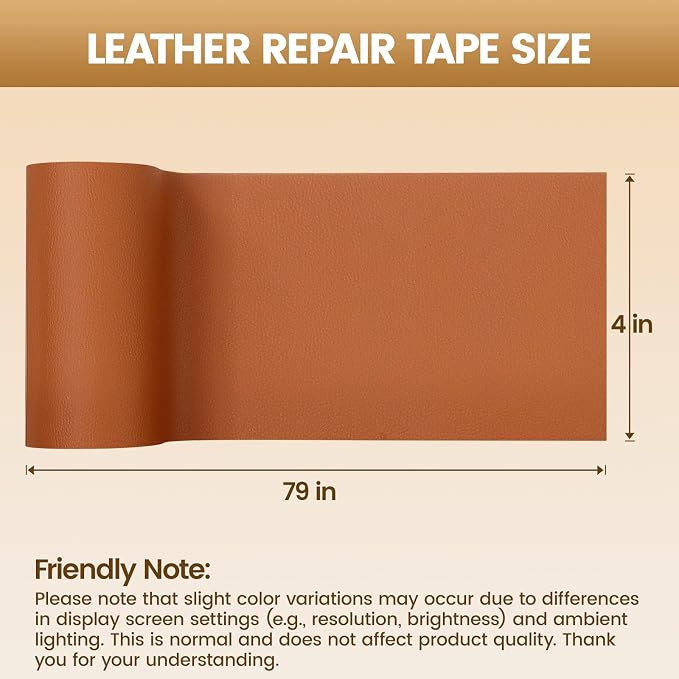 WALLAX Leather Repair Patch, 4 x 79 Inches Self Adhesive Leather Repair Tape for Furniture, Couch, Sofa, Car Seats, Office Chair, Car Interior, Upholstery, Vinyl Repair Kit (Dark Brown)
