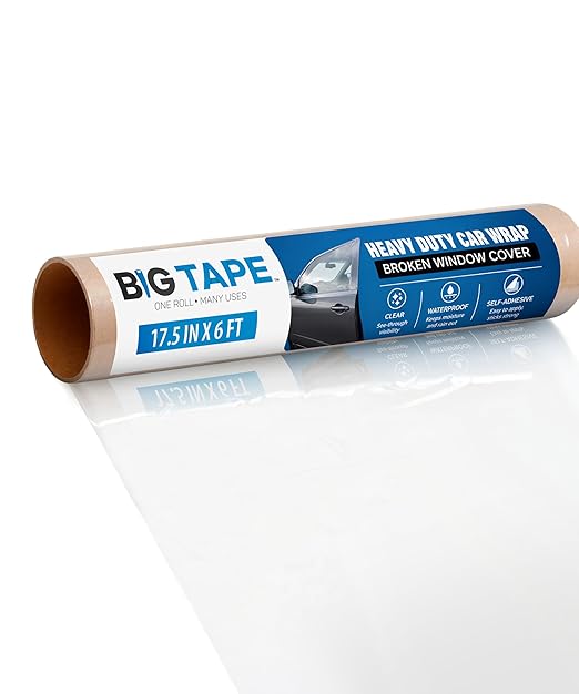 Big Tape Car Wrap – Regular 6ft x 17.5-inch Clear Tape Wrap for Car – Tacky Waterproof Film for Broken Car Window