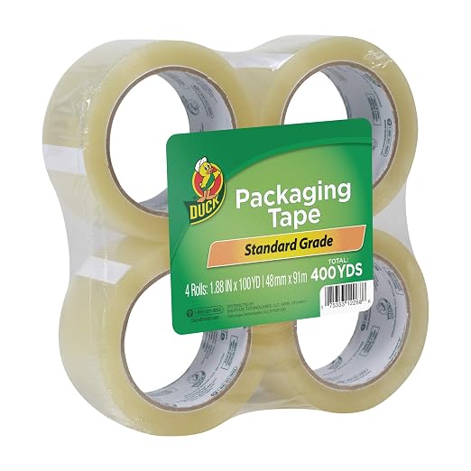 Duck Brand Standard Packaging Tape Refills - 4 Extra Long Rolls of Clear Packing Tape - Shipping, Mailing and Moving Supplies - 3" Core - 1.88 Inch x 100 Yards, Clear (240593) (Pack of 6)