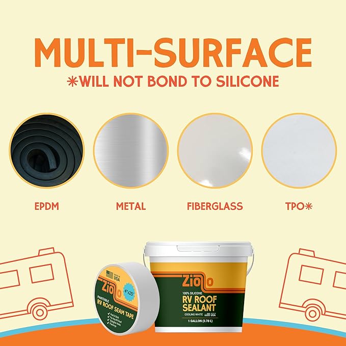 Ziollo Paintable RV Roof Seam Tape with Roller - 4" x25' Leak Repair Tape for EPDM, TPO & Fiberglass - Compatible with All Silicone & Acrylic Roof Coatings