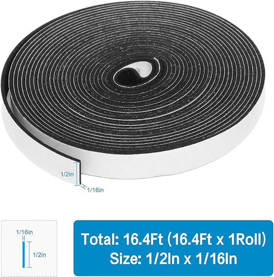 Foam Insulation Tape, 1/2In x 1/16In x 16.4Ft Weather Stripping Door Seal Strip for Doors and Windows,Sliding Door,Sound Proof Soundproofing Door Seal,Weatherstrip,Air Conditioning Seal Strip