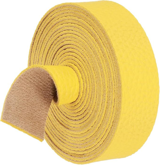 MECCANIXITY Faux Leather Strap, 1" Width x 98" Long Grained Leather Belt Strip Trim Roll for DIY Craft Projects, Pet Collars, Traction Ropes, Bag Straps, Hobby Workshop (Yellow)