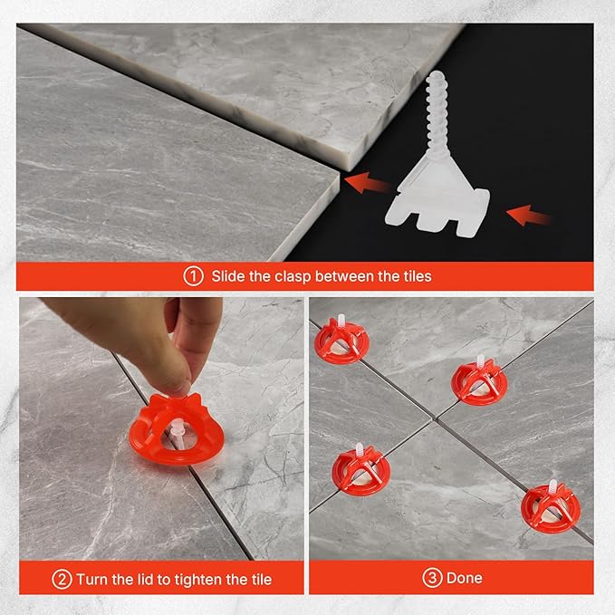 DGSL Tile Leveling System 1/8", 500 Pcs Tile Spacers and 200 Pcs Red Cap, Tile Spacers Leveling System for Professional Ceramic Tile and Stone Installation, Precision Gap Control