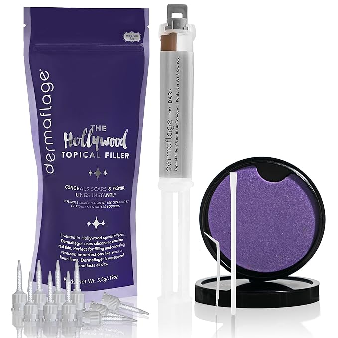 Dermaflage Scar Filler Kit - Dark - Deep Scar Cover and Waterproof Concealer for Acne Scars Wrinkles, and Ice Pick Scars Makeup, 1 mo supply