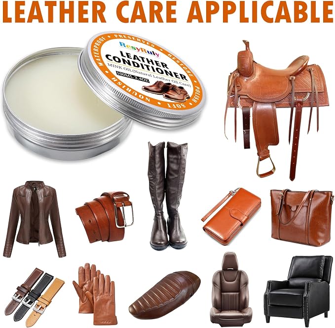 Mink Oil Paste Leather Conditioner Boots Wax Waterproof Smooth Couch Purse Shoes Bag Jacket Soft Polish Furniture Salve Sofa Car Seat Restore Shine Saddles Baseball Glove Natural Leather Care Balm