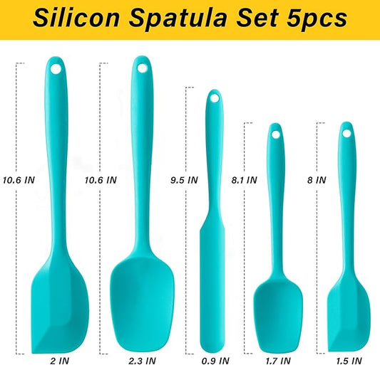 Silicone Spatula Set, 5 Piece Food Grade Rubber Spatulas for Baking, Cooking, and Mixing High Heat Resistant Non Stick Dishwasher Safe BPA-Free (Mint Green)